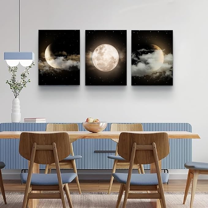 Yxbhhym Black and White Bathroom Wall Art Moon Artwork Modern Canvas Prints Painting Lunar Poster Abstract Pictures for Living Room Bedroom Decor Framed Office Home Decorations