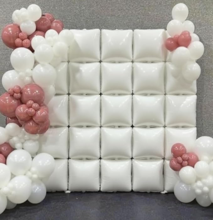 36pcs White Square Foil Balloons Wall Backdrop with 79pcs Balloon Garland Arch Kit, Double Sided Balloons Set for Birthday Bridal Shower Anniversary New Year Valentine's Day Party Decorations