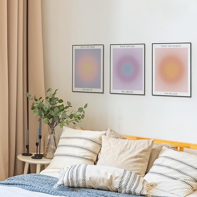 PLKMN Aura Angel Wall Art Set of 3, Aesthetic Gradient Canvas Prints, Inspirational Spiritual Posters for Living Room, Bedroom, Porch, 8x10 Inch, Unframed