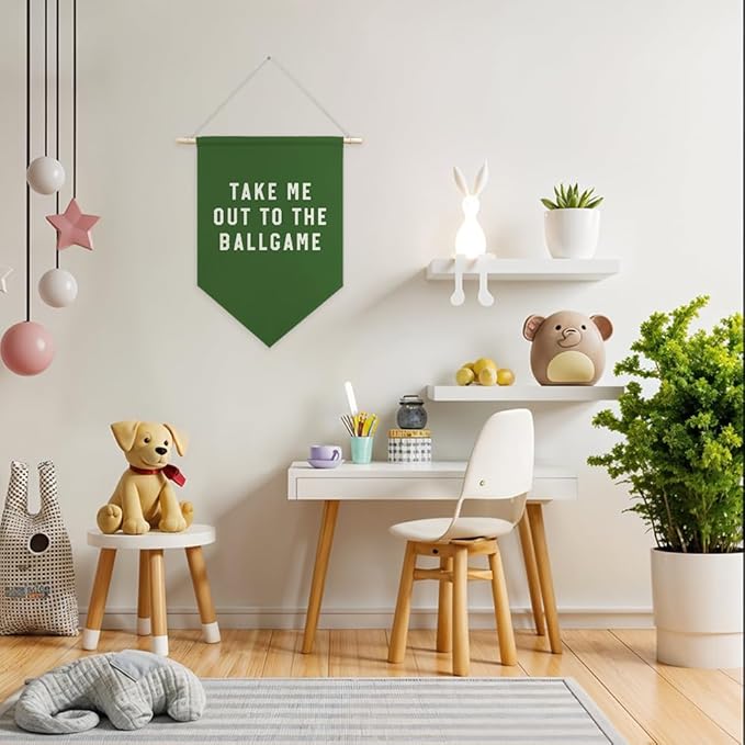 AGMDESIGN Take Me Out To The BallGame Pennant Flag Banner, Green Baseball Wall Decor for Toddler Kids Boys Sports Room Nursery Classroom, Ballgame Lovers Gifts for Boys, Sports Decor for Kids Bedroom