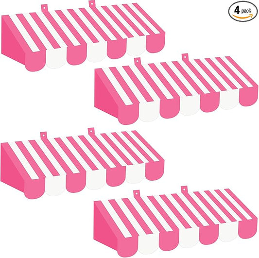 Tallew 4 Pcs 3D Circus Awning Wall Decoration Carnival Awning for Halloween Carnival Theme Party Classroom Decorations(Pink and White)