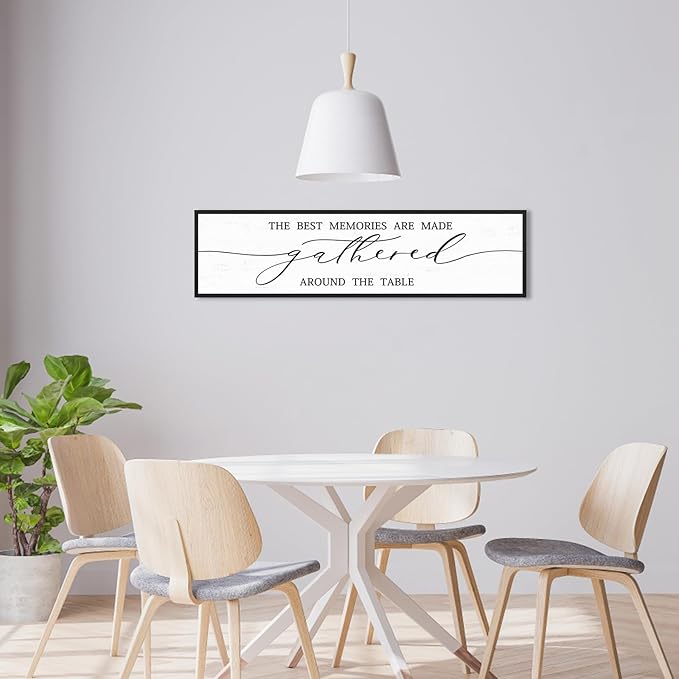 The Best Memories Are Made Gathered Around The Table Sign Wall Decor: Farmhouse Kitchen Signs Modern Dining Room Wall Decor Rustic Kitchen Wall Art Framed Large Hanging Wall Plaques 12"X40"