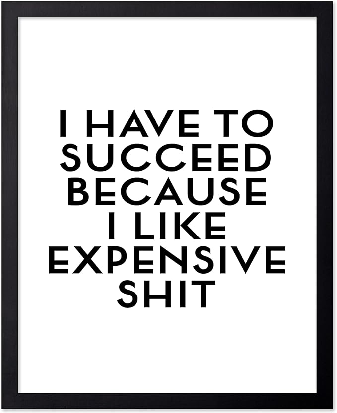 Poster Master Motivational Poster - Inspirational Print - I Have To Succeed, I Like Expensive Shit, Funny, Humorous - Gift for Friend, Colleague - Wall Decor for Home, Office, 11x14 Black Framed