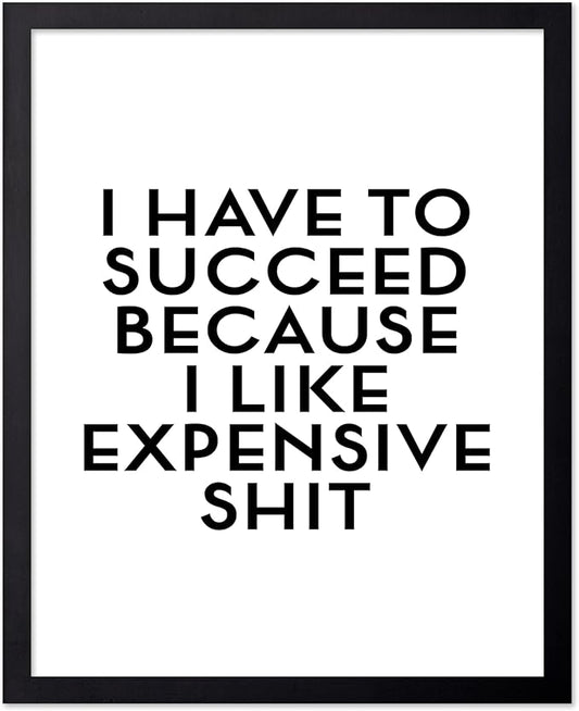 Poster Master Motivational Poster - Inspirational Print - I Have To Succeed, I Like Expensive Shit, Funny, Humorous - Gift for Friend, Colleague - Wall Decor for Home, Office, 11x14 Black Framed