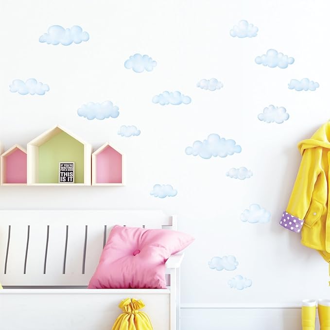 DECOWALL Small Clouds Wall Decals for Kids – Peel and Stick Removable Cloud Stickers for Nursery, Bedroom & Living Room – Soft Neutral Sky Wall Decor for Baby Room, Playroom, Modern Home (DS4-8030)