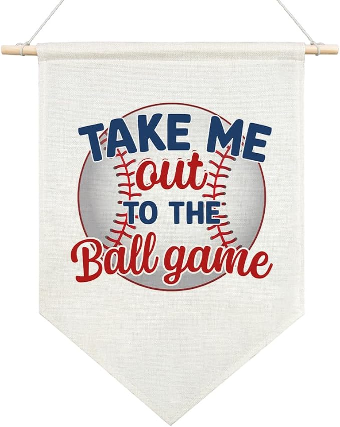 AGMDESIGN Take Me Out To The BallGame Pennant Flag Banner, Funny Baseball Bedroom Decor for Toddler Kids Bedroom Classroom, Funny Sports Nursery Decor Gifts, Ballgame Lovers Gifts for Boys Teen Son
