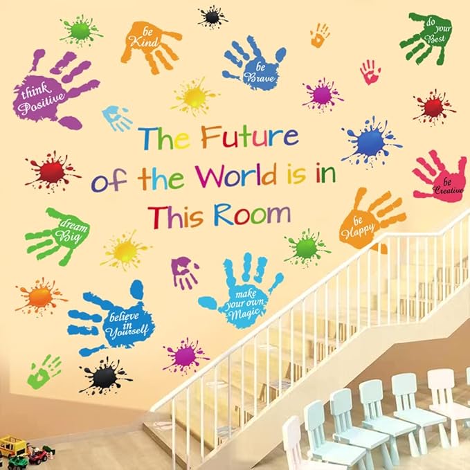 Colorful Inspirational Quotes Wall Stickers Vinyl Paint Splatter Handprint Wall Decals Motivational Lettering Positive Saying Wall Art Sticker for Kids Bedroom Playroom Classroom Nursery Room Decor.