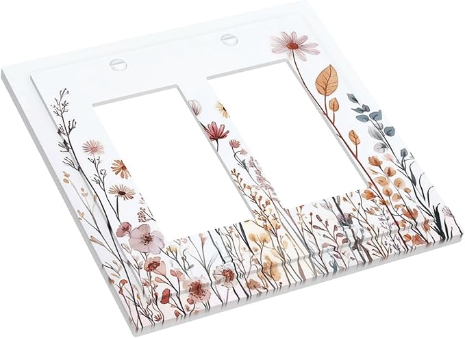 Decorative Outlet Covers Spring Floral Pink Wildflower Leaves Plants 2 Gang Double Gfci Rocker Electrical Wall Panels Light Switch Cover Plate For Home Bed Room Decor