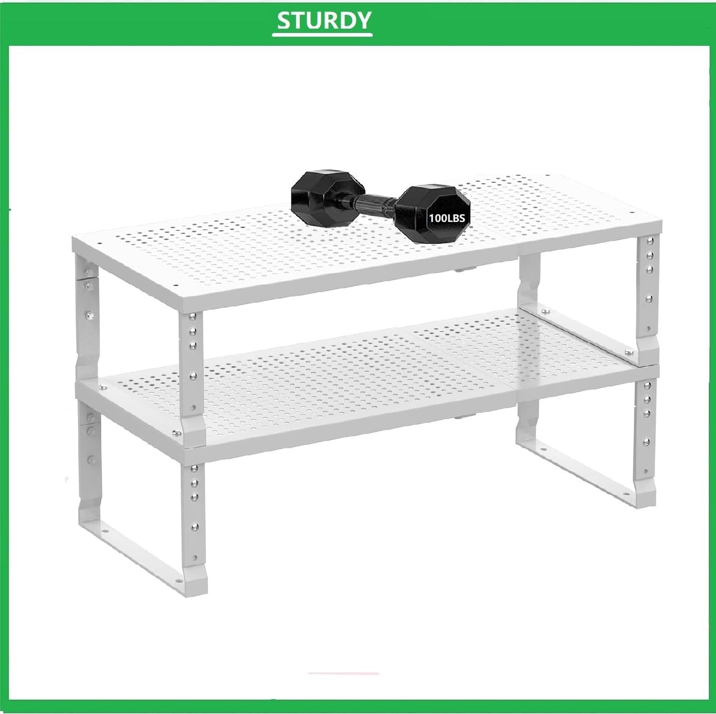 Metal Stackable Expandable Storage Shelf - Multi-Functional Home Storage Shelf, Suitable for Kitchen, Cabinet，Bathroom, Office, Garage, etc.（3PACKS/White/Large