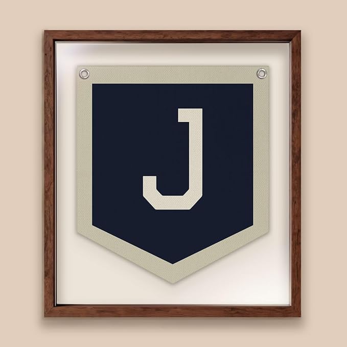Lacama Toddler Boys Room Decor Name Pennant Flag,Vintage Name Pennant Flag Banner, Baby Boy Nursery Wall Art for Toddler Bedroom Playroom Kidsroom，Baby Boy Christmas Gifts，Initial Monogram J 12x14 in