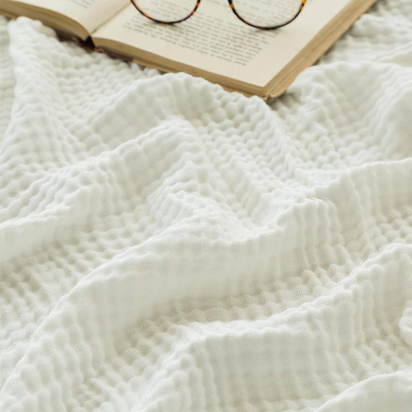 EMME Cotton Blanket for Couch Breathable Gauze All Season Soft and Lightweight Muslin White Throw Blankets for Adults (White, 50"x70")