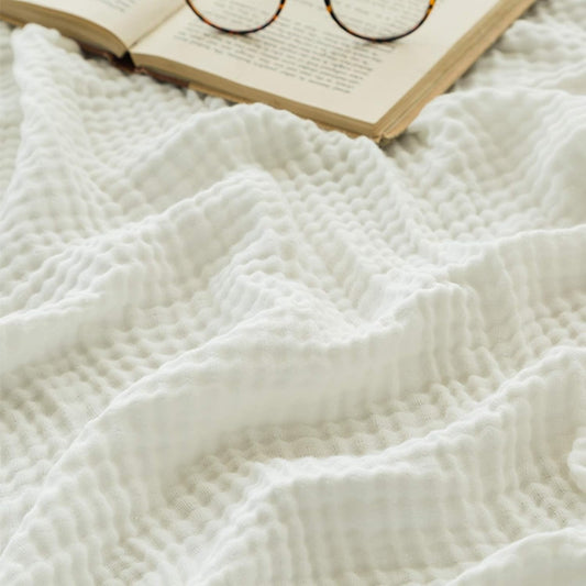 EMME Cotton Blanket for Couch Breathable Gauze All Season Soft and Lightweight Muslin White Throw Blankets for Adults (White, 50"x70")