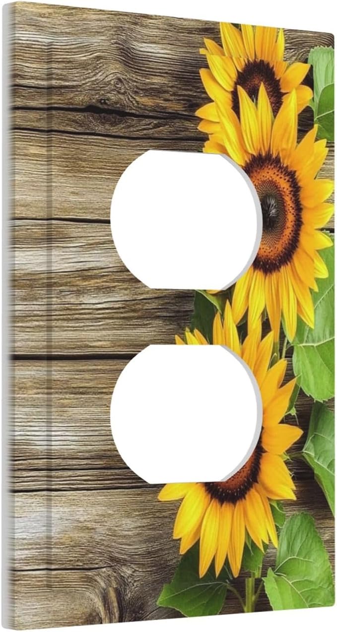 Outlet Covers Sunflowers Rustic Wood 1 Gang Duplex Light Switch Cover Decorative Switch Plates Electrical Receptacle Faceplate Wall Plate For Farmhouse Cabin Decor