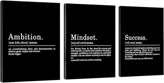 Inspirational Canvas Painting Wall Art -EPHANY ART - Mindset Quotes Prints, Motivational Wall Art Success Framed Entrepreneur Poster Positive Quotes Wall Poster for Home Office Workplace (M-3pcs,20x30inchx3pcs)