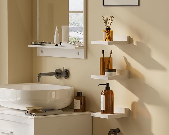 Small Floating Shelves Mini Shelves Hanging Display 5 Inch Wall Shelf for Bathroom Livingroom Bedroom,3 Pack, with 2 Types of Installation, Great for Room Decor