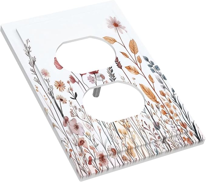 Outlet Covers Spring Floral Pink Wildflower Leaves Plants 1 Gang Duplex Light Switch Cover Decorative Switch Plates Electrical Receptacle Faceplate Wall Plate For Home Bed Room Decor