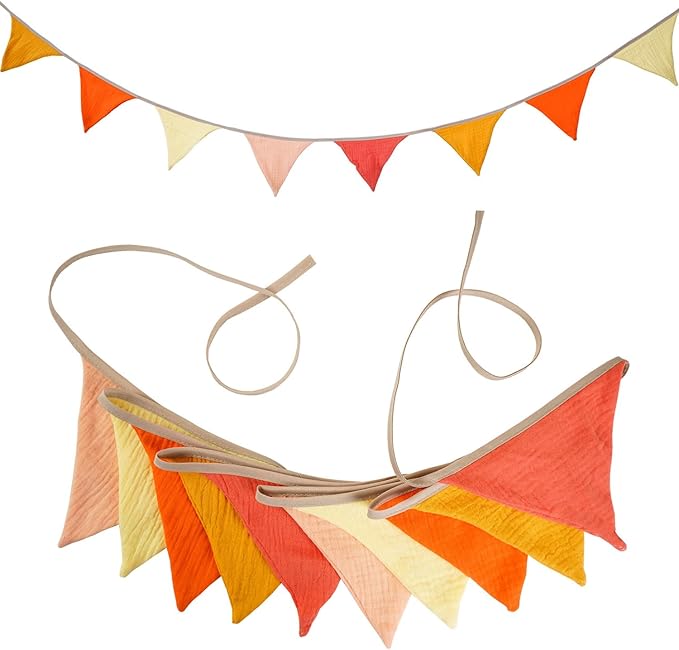 19.6ft Pennant Banner Flags Orange, Garland Triangle Bunting Flag Banners for Nursery Wall Decor Shower Birthday Festival Supplies 2 Pcs