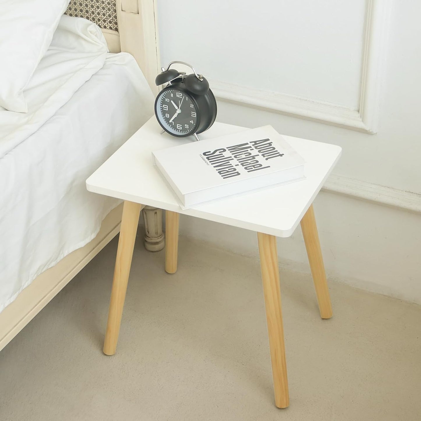 AWASEN Side Table, Small End Accent Table for Living Room Bedroom Office Small Spaces, Modern White Side Table Nightstand with Solid Wood, Easy Assembly, (White)