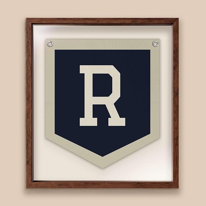 Personalized Baby Gift,Baby Boy Nursery Decor,Initial Pennant，Letter R Banner Flag，Vintage Room Decor Toddler Room Bedroom Playroom Front Door Birthday Christmas Gift，12x14 in