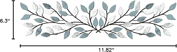 Hotop 2 Pieces Metal Tree Leaf Wall Decor Vine Olive Branch Leaf Wall Art Wrought Iron Scroll Sculptures Above the Bed, Living Room, Outdoor Decoration(Fresh Style,Fresh Color)