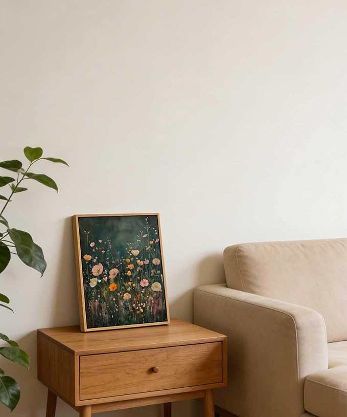 Framed Dark Moody Wildflower Wall Art Vintage Botanical Wildflower Field Floral Poster Print Nature Landscape Aesthetic Picture Wall Decor for Bedroom Living Room Home Decoration 8x10in
