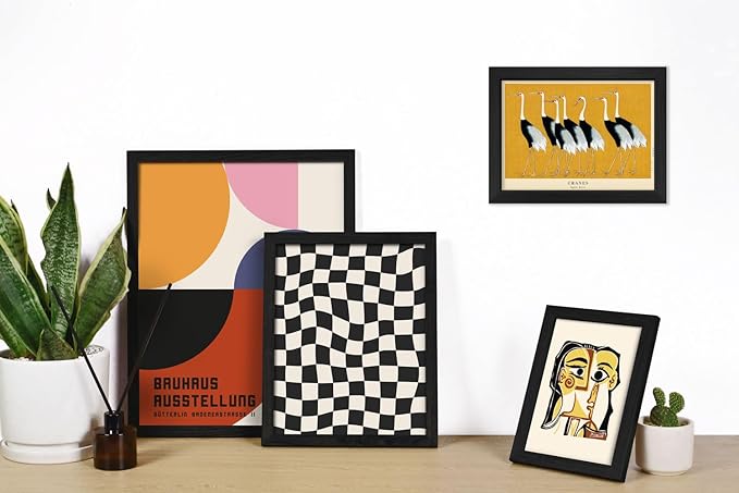 ANERZA 16 PCS Framed Eclectic Wall Art Decor, Modern Maximalist Wall Prints for Bedroom, Vintage Gallery Wall Frame Set, Bauhaus Funky Posters for Home Decor, Retro Abstract Dorm Collage Kit