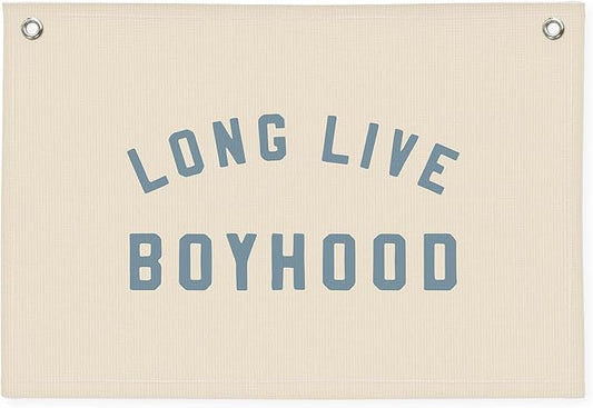 Boys Room Decor, Long Live Boyhood Banner, Baby Boy Shower Decorations, Linen Canvas Banner Wall Hanging Flag Decor for Toddler Boy Room Nursery Playroom 20x30
