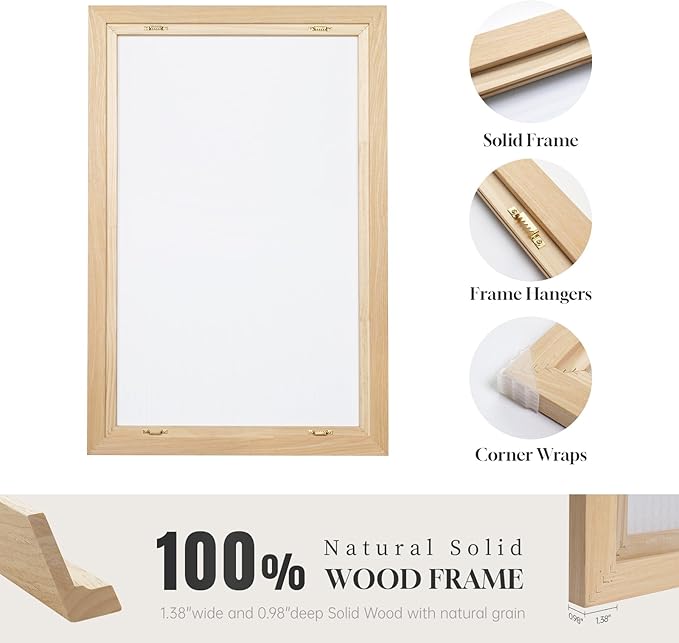 Framed Vertical Vintage Sketch Tree Living Room Wall Art, Large Black Beige Rustic Pine Artwork for Walls, Classic Antique Nature Forest Canvas Painting Print for Office Kitchen Foyer Stair 20x40 Inch