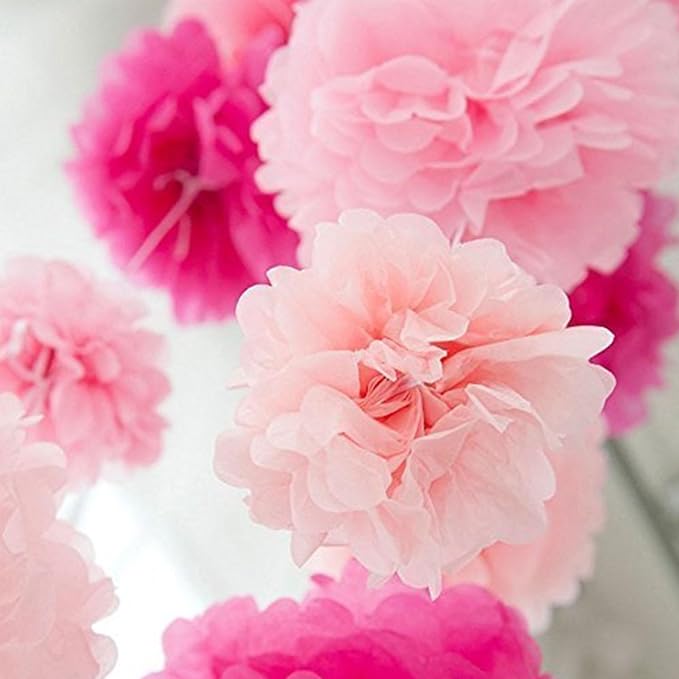 We Moment Hot Pink and Light Pink Paper Pom Poms for Wedding Birthday Party Decoration - Ceiling Wall Hanging Tissue Flowers - 12pcs, 3 Colors of 12 Inch, 10 Inch