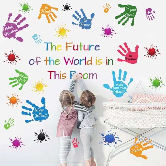 Colorful Inspirational Quotes Wall Stickers Vinyl Paint Splatter Handprint Wall Decals Motivational Lettering Positive Saying Wall Art Sticker for Kids Bedroom Playroom Classroom Nursery Room Decor.