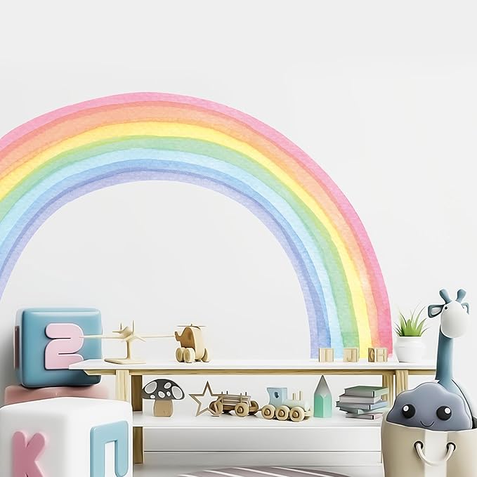 Large Rainbow Wall Decals - Colorful Wallpaper and Wall Stickers for Girls' Bedroom - Vibrant Rainbow Wall Art Decoration for Nursery and Classroom