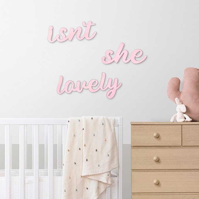 AOCEAN Wood Sign Boho Decor Isn’t She Lovely Wall Art Bedroom Baby Girl Princess Room Nursery Shelf Home Decoration (Pink)