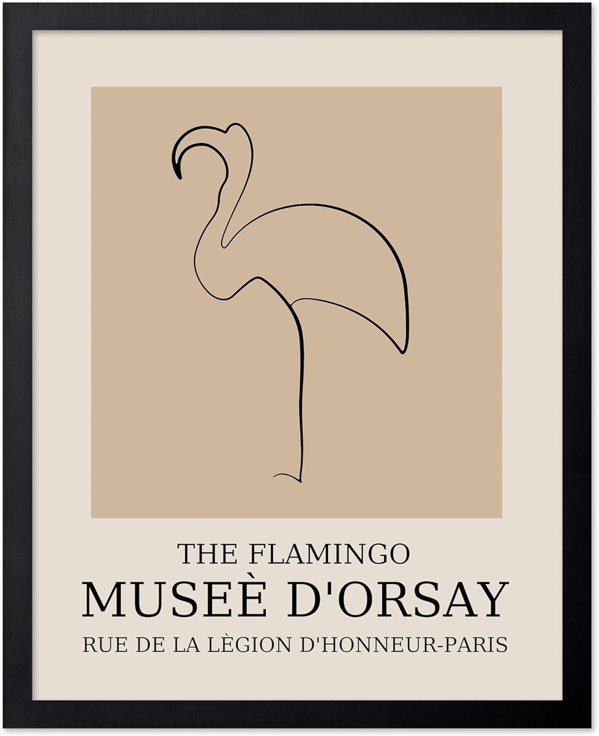 Poster Master Vintage Poster - Retro Minimalist Print - Gift for Artist, Housewarming - Flamingo, Line Drawing, Sketch, Abstract - Wall Decor for Living Room, Bedroom, 8x10 Black Framed