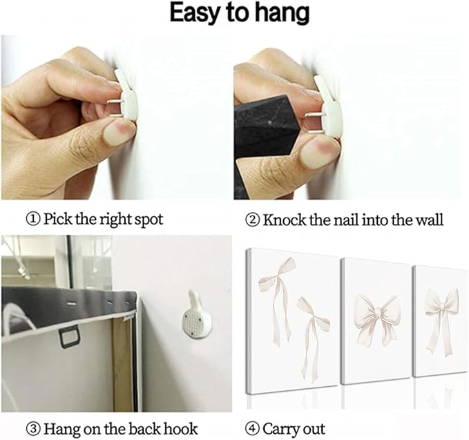 Djmwtb Coquette Beige Bow Wall Art Decor Posters, Cute Bow Bedroom Canvas Wall Art Decor Aesthetic for Teen Girls Room, Preppy Bow Pictures Wall Decor Paintings Prints, 16x24in Framed Set of 3