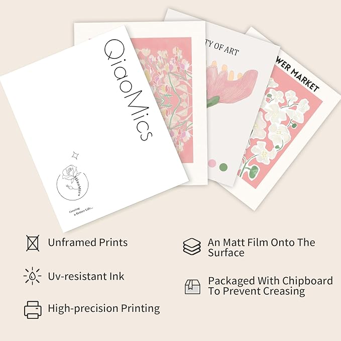 QIAOMICS Pink Flower Market Wall Art Prints,Cute Matisse Wall Decor Aesthetic,Colorful Exhibition Posters Wall Decor Posters for Bedroom,Dorm (8"×10" Unframed)