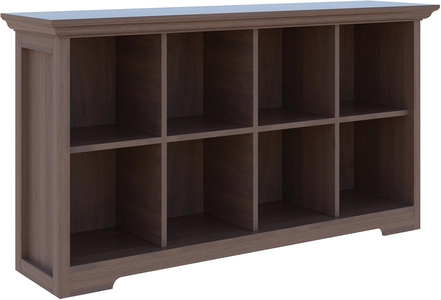 Cube Shelf Bookcase with Base - Wooden 2 Tiers Floor Standing Low Storage Cabinet for Home and Office, 8-Cube Lattice Bookshelf, Walnut