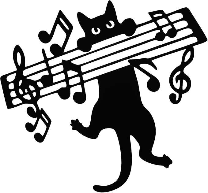 Otoolling Cat Playing Music Wall Decor Metal Black Cat Wall Art Hanging Signs Home Decor for Living Room Bedroom Bathroom Office Cats Lover Gifts(Cute,9.4 x 11.4 in)