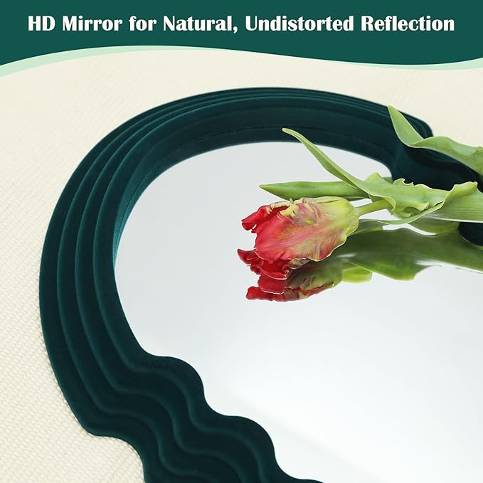 Green Wall Mirror Decor for Hallway Entryway, Irregular Arched Small Decorative Mirrors for Home Office Living Room, Modern Hanging Wall Art Sculpture for Christmas Wedding Gift (Green)