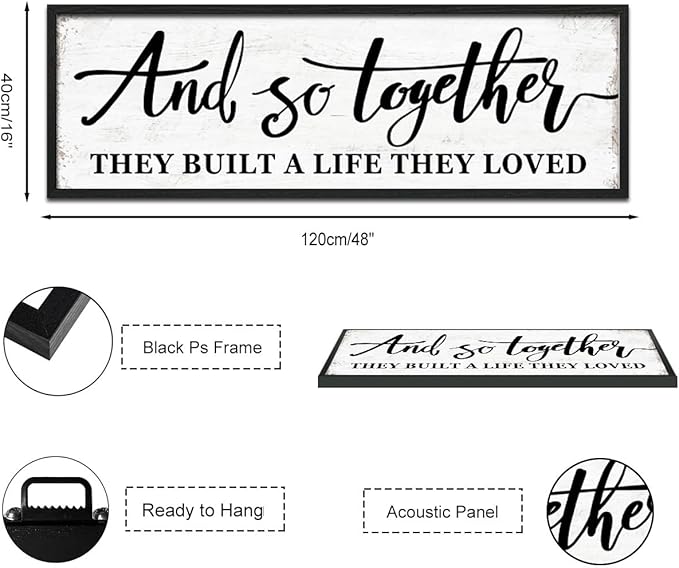 And So Together They Built A Life They Loved Wall Decor: Framed Bedroom Wall Art 48''×16'',Rustic Farmhouse Sign for Bedroom Above Bed, Love Quote Decor for Couples,Living Room,Master Room & Family
