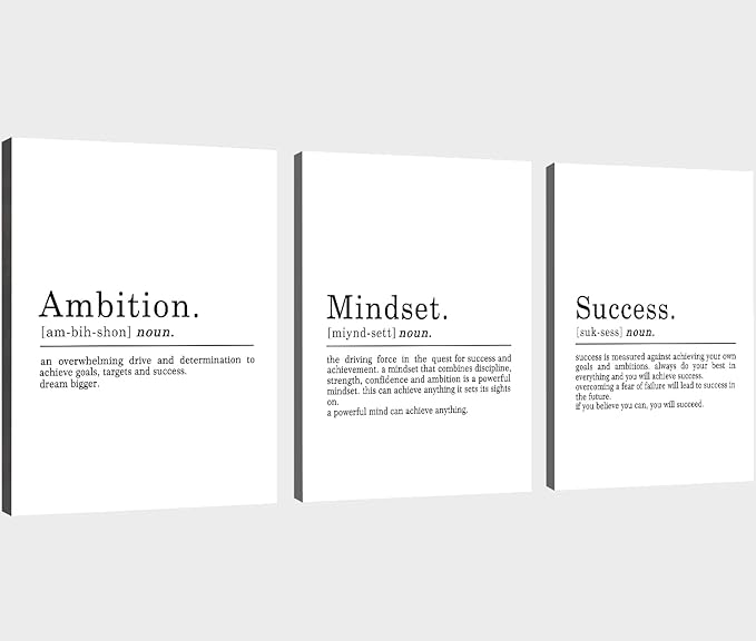 Inspirational Canvas Painting Wall Art -EPHANY ART - Mindset Quotes Prints, Motivational Wall Art Success Framed Entrepreneur Poster Positive Quotes Wall Poster for Home Office Workplace (L-3pcs,20x30inchx3pcs)