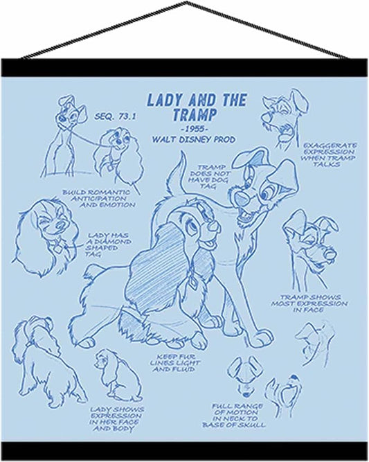 Open Road Brands Disney Lady and the Tramp Hanging Canvas Banner - Whimsical Lady and the Tramp Wall Decor for Movie Room or Bedroom