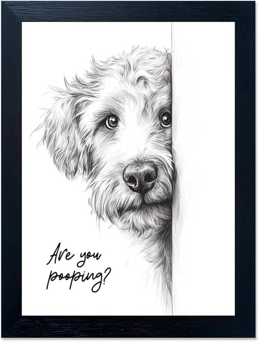 Gongyuanyihao Arts Funny Dog Bathroom Wall Art with Black Frame, Are You Pooping Sign for Farmhouse Restroom Decor, Rustic Humorous Canvas Print Painting Ready to Hang 8"x10"