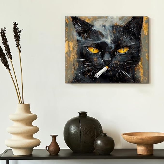 Funny Cat Wall Art Decor Quirky Cat Canvas Print Poster Trendy Framed Picture Painting Wall Decorations for Home Living Room Man's Bedroom 8x10 Inch