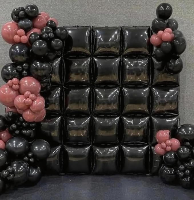 36pcs Black Square Foil Balloons Wall Backdrop with 79pcs Balloon Garland Arch Kit, Double Sided Balloons Set for Birthday Bridal Shower Anniversary New Year Graduation Party Decorations