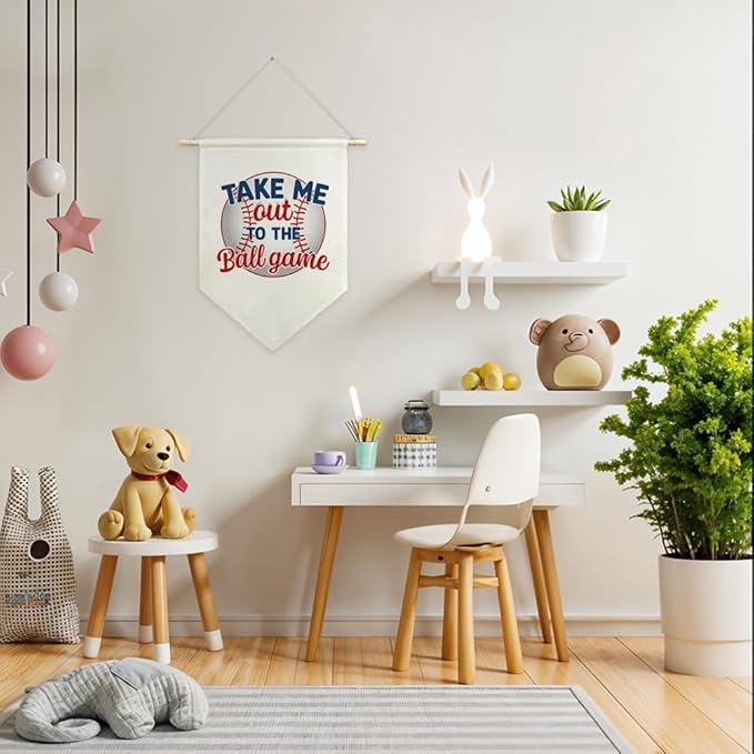 AGMDESIGN Take Me Out To The BallGame Pennant Flag Banner, Funny Baseball Bedroom Decor for Toddler Kids Bedroom Classroom, Funny Sports Nursery Decor Gifts, Ballgame Lovers Gifts for Boys Teen Son