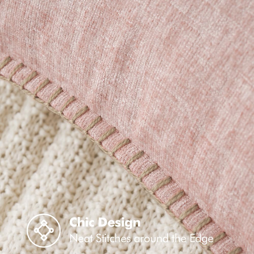 MIULEE Pack of 2 Couch Throw Pillow Covers 18x18 Inch Pink Valentine Farmhouse Decorative Pillow Covers with Stitched Edge Soft Chenille Solid Dyed Spring Pillow Covers for Sofa Bed Living Room
