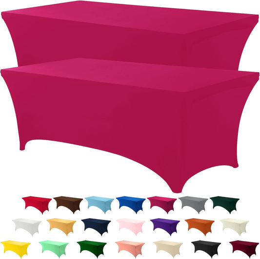 Utopia Kitchen 6FT Spandex Tablecloth [2 Pack, Fuchsia] 200 GSM Stretch, Fitted, Washable and Wrinkle Resistant Table Cloth Rectangle Cover for Trade Shows, Wedding, Parties [72Lx30Wx30H Inch]