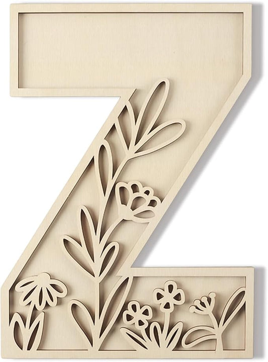 Layered 12 Inch Large Wooden Letters for Wall Decor, Flowered Paintable Wooden Nursery Letters for Crafts Wood Alphabet Letter Z for Birthday Boho Nursery Name Sign Wedding Home Decoration