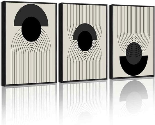 Drsoum Black Boho Wall Art Framed Modern Decor Bohemian Wall Decor Abstract Geometry Lines Prints Ready to Hang 12x16in Black Framed