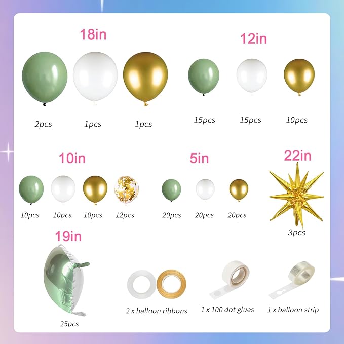 25pcs Green and White Foil Square Balloon Backdrop Wall &149pcs Sage Green Gold White Balloons Arch, Double Sided Balloon Tunnel with for Birthday Baby Shower Graduation Party Decor
